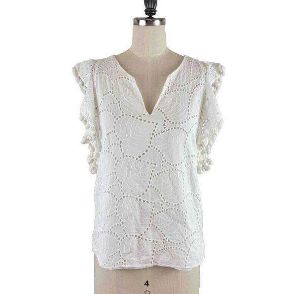 Lilly Pulitzer Women  Astara Palm Tree Eyelet Ruffle Sleeve Top White Sz XS - Picture 1 of 9